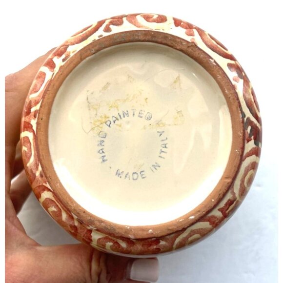 Vintage Handpainted Italian Ceramic Planter With Floral Design & Handles - Picture 6 of 6